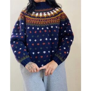 Vintage Gap Chunky Mockneck Fairisle Wool Sweater Cabincore Size Medium Y2K